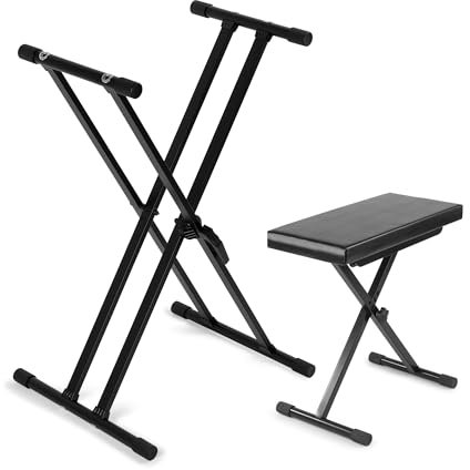 Vonyx Pack KBS03 Support pour Clavier Robuste avec KBB10 Banc - Réglables en Hauteur, pour Piano Numérique Universel, Poids Maximal Banc 100 Kg, Un Pack Idéal pour Jouer Confortablement du Piano