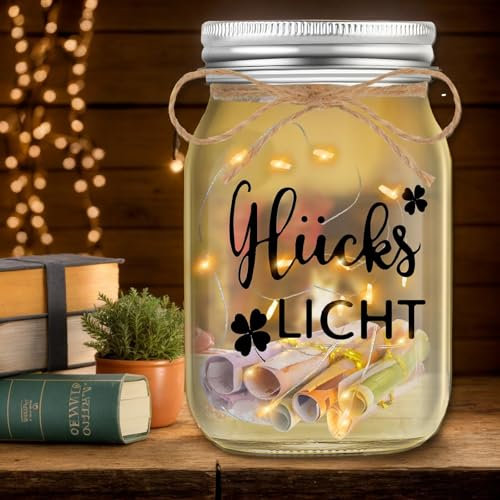 Johiux Glückslicht LED Flaschenlicht Geldgeschenke Geburtstag,Geburtstagsgeschenk für Frauen Männer,Beste Freundin Geschenke für Frauen zu Muttertag Hochzeit Jugendweihe Abschluss und Weihnachten.