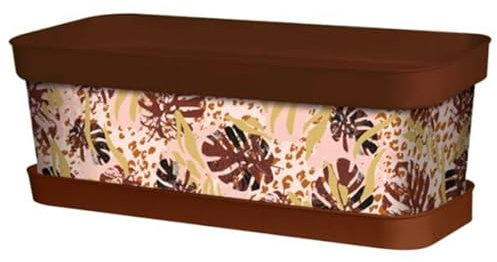 Acan Tradineur - Jardinera de plástico con Plato, Modelo Animal Print Floral, Polipropileno, Tiesto, macetero, Recipiente para Plantas, Fabricada en España (Marrón - 50 cm)