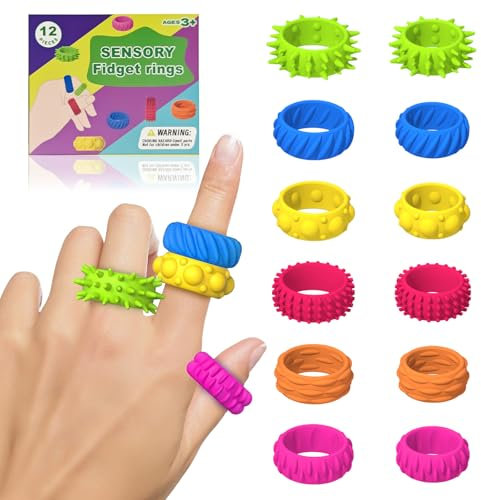 12 Stück Sensory Fidget Ringe, Zappelspielzeuge für Kinder, Anti Stress Spielzeug Stressabbau für Autismus, Fidget Squishy Toy Anxiety ADHD Toys
