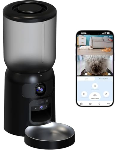 Cat Feeder, Automatic Dog Feeder with Camera, Cat Food Dispenser, 5G WiFi Pet Feeder with 2-Way Audio, Timed Pet Feeders, Motion Detection& Nightvision&120°Wideangle