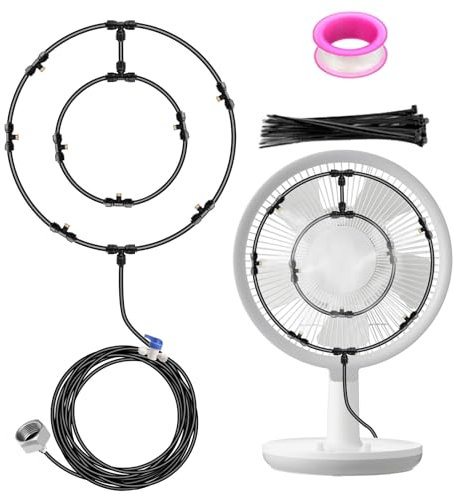 jamgeery Fan Mister Kit, Ventilador exterior Mister con 6 boquillas extraíbles, Kit de nebulización de ventilador para exteriores mejorado, accesorios para ventiladores de jardín