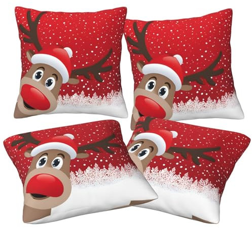 Hzhuaoeg Kissenbezug mit niedlichem Cartoon-Elch-Motiv, dekorative quadratische Kissen für Sofa, Couch, Wohnzimmer, Sofa, Bett, 30,5 x 30,5 cm