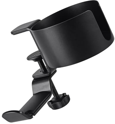 Fabater Table Cup Holder Headphone Hanger, Drill- Safety Cover 2 in 1 Desk Cup Holder Clamp Space-Saving Well Storage for Home Use (Black)