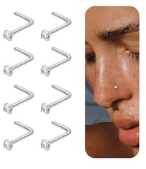Nasenpiercing Gold Silber Damen Herren 20G Titan L-Form Nasenstecker | 8 Stück Klein Hypoallergen Wasserfest Nasenpiercing Stecker 1.5/2/3MM Zirkonia Nasenring Nostril Piercing Schmuck Set