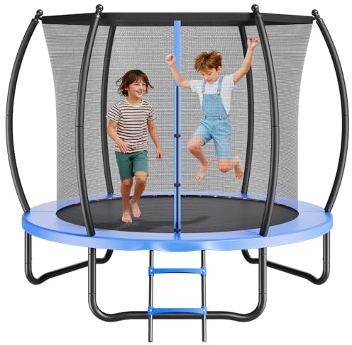 VEVOR Trampolín de Exterior 244 x 220 cm, Cama Elástica Infantil con Red de Protección y Almohadilla Gruesa, Capacidad Máxima de 120 kg, Trampolín al Aire Libre, Regalo de Cumpleaños para Niños