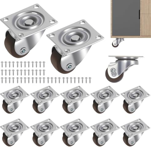 12 stycken MIni möbelhjul små, 23 mm hjul för möbelhjul, tunga lasthjul små, 360 graders transporthjul, små, minihjul för möbelskoter, skåp, sopskynke vagnbord, med skruvar