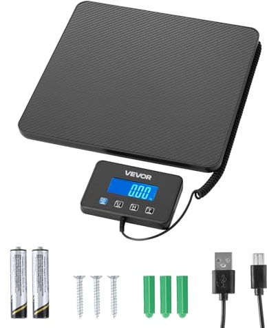 VEVOR Digital postvåg 200 kg dubbel precision postvåg 0–20 kg (10 g) och 20–200 kg (100 g), med markhållningsfunktion, LCD-skärm, bärbar fraktvåg för bagage och paket