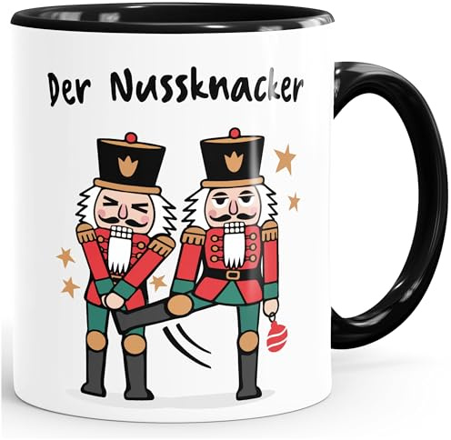 MoonWorks® Tasse Weihnachten Nußknacker Jingle Balls Aufdruck Lustige Geschenkidee Schwarzer Humor Weihnachtstasse Spruchtasse Weiss-innen-schwarz standard