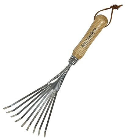 Spear & Jackson 5200KEW Mini Rastrello da Bordo – Collezione Kew Gardens – Denti Compatti in Acciaio Inox, Rastrello da Mano per Aiuole ed Edges, Manico in Legno Duro FSC