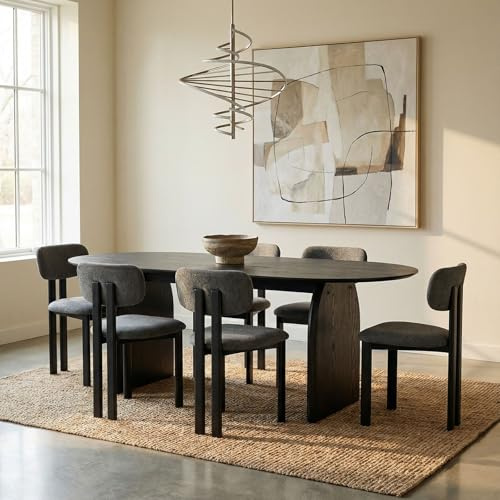 IDIMEX Essgruppe MALA/Franca mit Tisch und 6 Stühlen, Schwarz/Dunkelgrau - Esstisch oval 180 x 90 cm, robuste MDF Tischplatte, Esszimmermöbel Set, Stühle mit Stoffbezug [max. Belastbarkeit 120 kg]