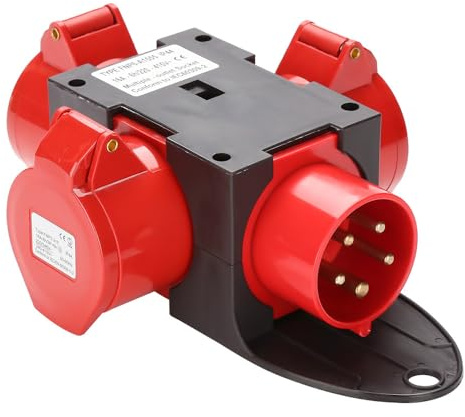 Hebitod 16A CEE spina 5 poli distributore IP44 – 3 prese Schuko + 1 presa CEE 16 A, distributore di corrente resistente agli spruzzi d'acqua per generatore, corrente di costruzione, campeggio e