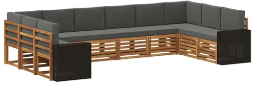 vidaXL Outdoor-Sofagarnitur 10 pcs Natur und Anthrazit Polyester, Garten-Lounge-Set, modernes Outdoor-Sofa, Bequeme Terrassenmöbel, strapazierfähige Sitzgelegenheit