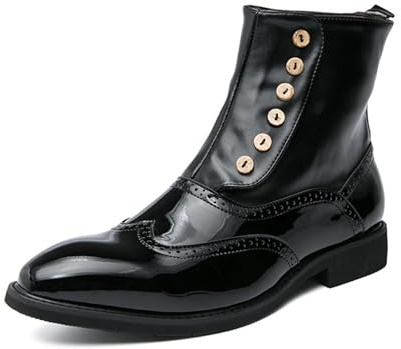 DXSYGMBN Stivaletti Brogue da Uomo con Bottoni in Pelle Verniciata Stile Vittoriano Scarpe Stringate Classiche per Matrimonio e Gala,Nero,43 EU