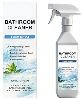 Badreiniger Spray Extra Stark, 100ml Kraftreiniger Spray, Kalkentferner Schaumspray Super Stark, Effektiver Schaumreiniger Spray Fettreiniger & Fleckenentferner für WC, Fliesen, Armaturen, (1 Stück)
