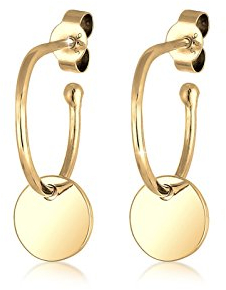 Elli Ohrhänger Silber 925 Vergoldet 24K Plättchen Ohrringe Damen Creolen für Frauen Durchmesser 12mm mit Coin Anhänger 0301763017