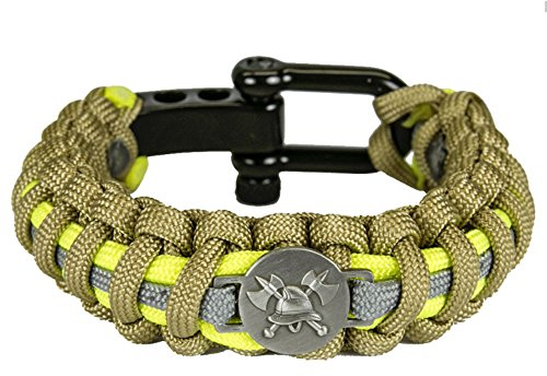 Feuerwehr Paracord Armband reflektierend Sand/Neongelb/schwarz mit Feuerwehrlogo Größe S-XXL (XL (18,5-19,5cm) Handgelenk-Umfang)
