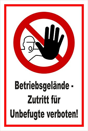 Schild - Betriebsgelände - Zutritt für Unbefugte verboten - entspr. DIN ISO 7010 / ASR A1.3 – 60x40cm | stabile 3mm starke Aluminiumverbundplatte – S00356-012-B +++ in 20 Varianten erhältlich