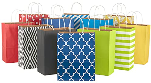 Hallmark 5EGB6050 Geschenktüten-Set (12 Stück, Primär, Verschiedene Muster) Geschenkbeutel, Papier, Rot, Blau, Schwarz