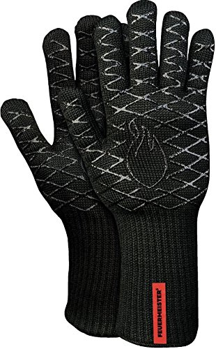 Feuermeister Premium BBQ Grillhandschuhe Gr. 12 in der Farbe Schwarz aus Aramidfaser/Nomex, hitzebeständig bis 350 Grad, Länge: 33cm, 70023300P12