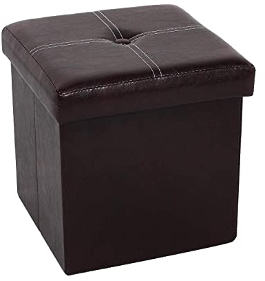Bonlife Small Ottoman Storage Boxes with Lids Faux Leather Foot Stool,Toy Chest Footrest Cube for Kids Storage Box Furniture Brown 11.8 in(30cm)