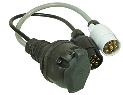 Adaptor Lead, 2x 7 pin sockets to 13 pin socket, 12V, 12N+ 12S, Caravan, Maypole