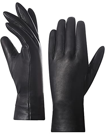 Harssidanzar Lederhandschuhe Frauen,Damen italienische Lammfell Lederhandschuhe Kaschmir Gefüttert, Schwarz,XS