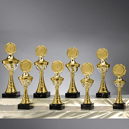 Henecka Pokal Serie Lexa, Gold-weiß, mit Wunschgravur und auswählbarem Sport-Emblem, Größe 28 cm