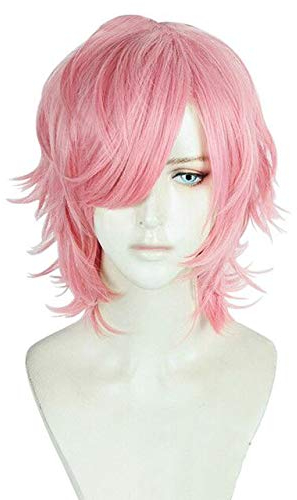 PWEINCY Kurze, mehrlagige rosa Kostüm-Perücke mit Pony für Damen, Halloween-Kostüm