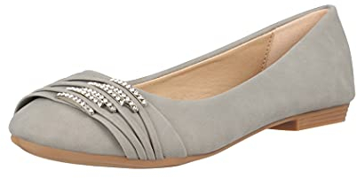 Elara Damen Ballerinas Bequem Lederoptik Strass Flach Chunkyrayan B069-BL-Grey-42