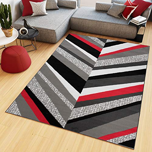 TAPISO Maya Teppich Wohnzimmer Kurzflor Modern Streifen Gestreift Meliert Design Grau Schwarz Weiß Rot Schlafzimmer Büro ÖKOTEX 200 x 200 cm