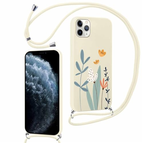 Yoedge Funda con Cuerda para iPhone 11 Pro Max 6,5, Suave TPU Silicona Carcasa con Colgante Cordon Correa de Cuello con Dibujos Aesthetic Antigolpes Protector Caso Cover para iPhone 11 Pro Max,Flores