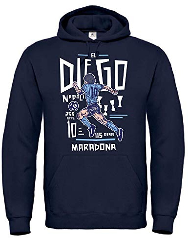 DND DI D'ANDOLFO CIRO Felpa Celebrativa Blu Calcio Napoli Diego Armando M a r a d o n a El pibe de Oro, Stampata Direttamente su Tessuto Taglie da Uomo (S)