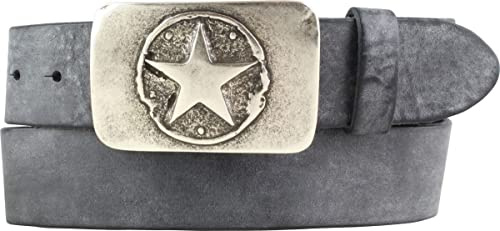 BELTINGER Gürtel mit Stern-Gürtelschnalle aus weichem Vollrindleder 4 cm Used-Look | Druckknopf-Gürtel mit Buckle 40mm | Vintage-Look | Schwarz 90cm