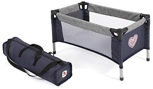 Bayer Chic 2000 - Reisebett für Baby-Puppen bis 48 cm, Puppenbett, Puppenreisebett, Puppenmöbel, Melange grau, Navy