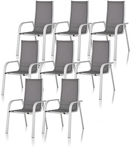 for friends Gartenstuhl, vielseitig einsetzbar, praktisch im Alltag | mit Armlehnen Aluminium & Textilgewebe, stapelbar, wetterfest, Outdoor, 120 kg belastbar, hohe Rückenlehne, grau