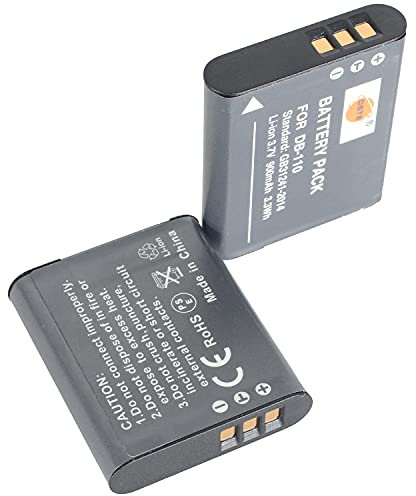 DSTE 2PCS DB-110 (3.7V 900mAh) wiederaufladbarer Li-Ionen-Akku kompatibel mit Ricoh GR III, WG-6, G900, G900SE