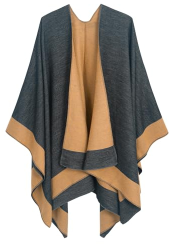 DiaryLook Ladies Printed Poncho Cape Reversible Oversized Shawl Wrap Open Front Cardigans for Women Black Orange