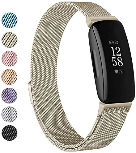 Vanjua Für Fitbit Inspire 2 Armbänder für Damen und Herren, Edelstahl, Metallnetzschlaufe, verstellbar, Ersatzarmband für Fitbit Inspire 2/Inspire HR/Inspire Fitness Tracker (groß, Champagner-Gold)