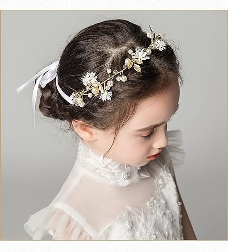 SEMINISMAR Brautkranz, Blumenkranz Perlen Haarreif, Braut Stirnband, Mädchen, Kommunion Mädchen, Hochzeit, Brautschmuck, Golden