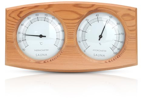 2 In 1 Wood Thermo Hygrometer Thermometer, Wooden Sauna Hygrothermograph Thermometer Double Dial Sauna Temperature Gauge Humidity Meter