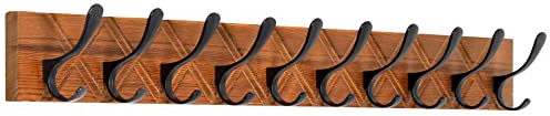 SKOLOO Garderobenleiste Holz, Graviertes Design, 85cm Kleiderhaken Wand mit 10 Haken, zum Aufhängen von Kleidung, Mantel, Hüten, Jacken, Schals, Hakenleiste Holz, Vintagebraun