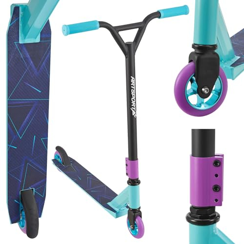 ArtSport Stunt Scooter Retro Purple - Trick Roller für Kinder & Jugendliche - 360° Lenker, 100 mm Alu Räder - Kinderroller Blau Lila Schwarz