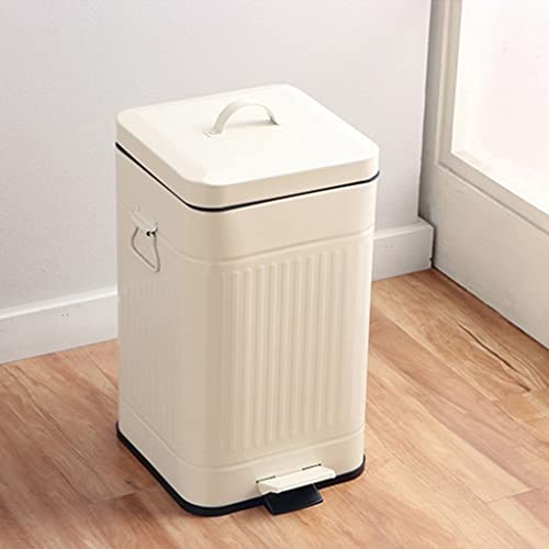 Poubelle carrée de Salle de Bain avec Couvercle et poignée, Poubelle en métal rétro Vintage for hôtel, Bureau à Domicile, Seau intérieur Amovible (Couleur : Blanc, Taille : 3L)