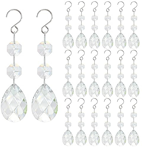 Lot de 20 crochets attrape-soleil transparents pour lustre 38 mm | Perles de cristal avec crochets, attrape-soleil suspendu pour fenêtre. Idéal pour lustre, décoration d'intérieur ou cadeau.
