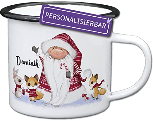 Feenstaub Emaille Tasse Kinder personalisiert, Weihnachtstasse, Emailletasse personalisiert mit Weihnachtswichtel, Becher mit Namen das Geschenk zum Nikolaus oder Adventskalender