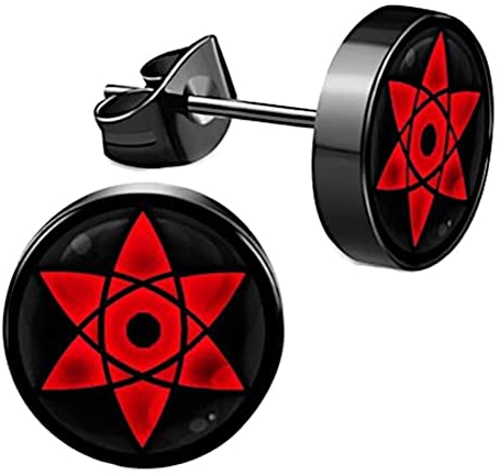CHICNET Edelstahl Ohrstecker schwarz 8mm rot lila Sharingan Auge Rinnegan Anime Manga Ohr Schmuck Chirurgenstahl Unisex Männer Damen Herren Sasuke