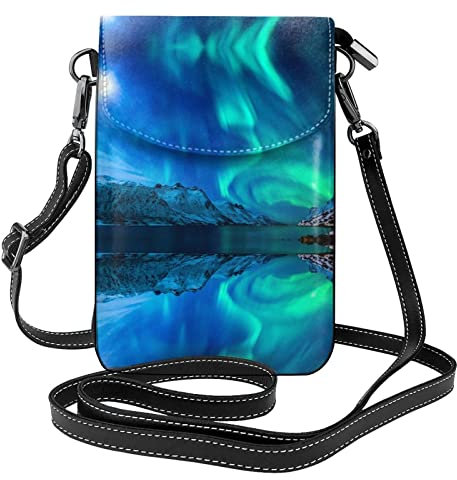 GWINDI Northern Lights Handy-Geldbörse, leichte Umhängetaschen, PU-Leder, mehrfarbig, verstellbarer Riemen, Handtasche, Nordlichter, Einheitsgröße