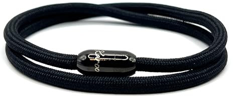 KAROO EARTH JEWELLERY Rope Bracelet | Unisex Braided Paracord Nautical Double Wrap Bracelet with strong Magnetic Clasp | Waterproof surfer bracelet (Large Wrist (20-22cm), Black with Black Clasp)
