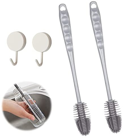 Baby Bottle Brush, 2PCS Long Handle Soft Silicone Kitchen Tableware Gap Brush For Cleaner Bottle Cleaner Brush for Cleaning Bottles Glass Cup Thermoses Various Containers(Grey)
